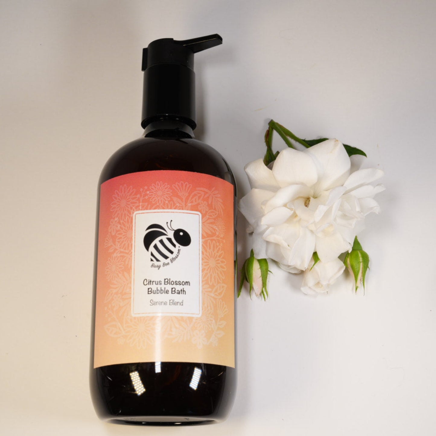 Citrus Blossom Bubble Bath has essential oils of Orange Sweet, Frankincense, Geranium and Lavender.