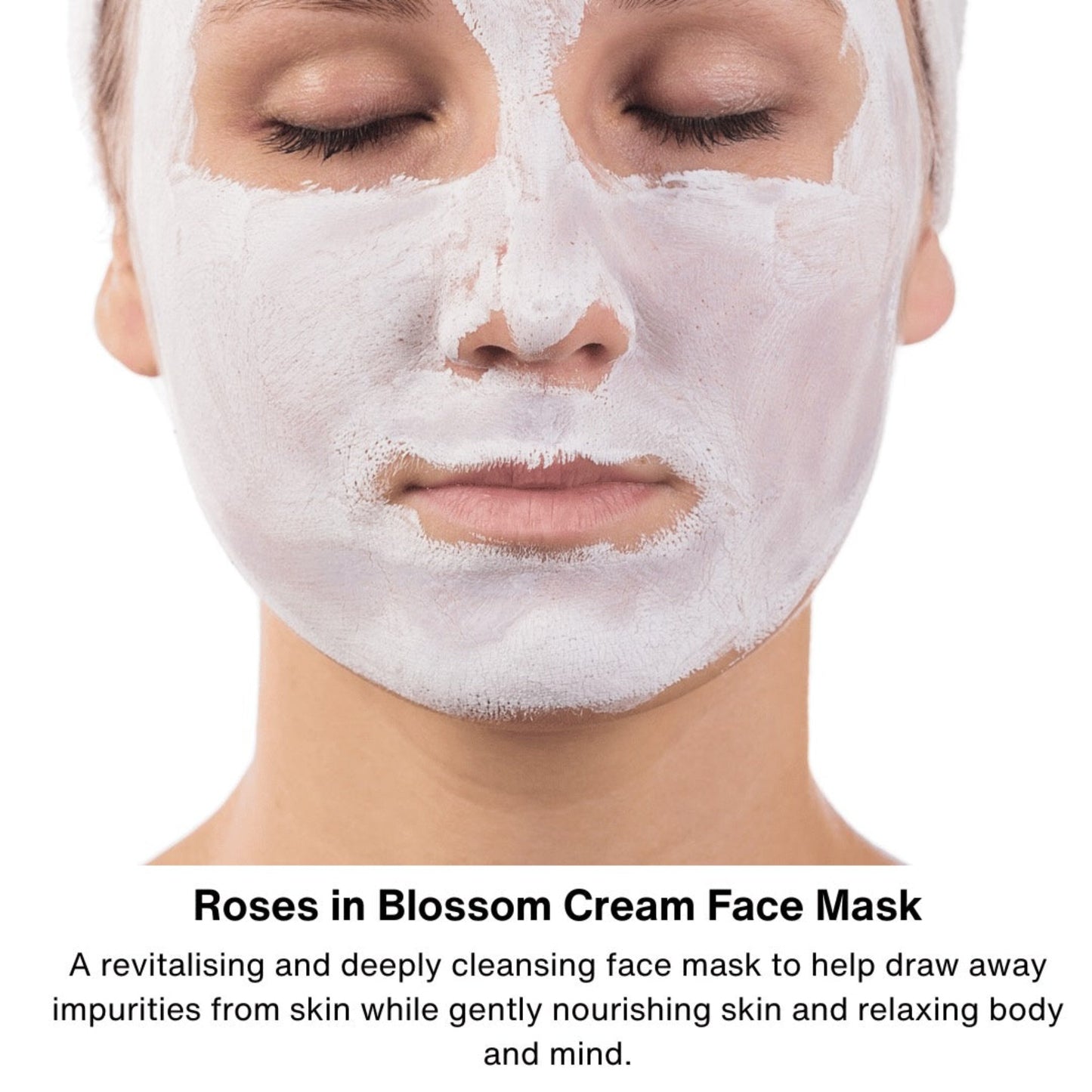 Revitalising Roses in Blossom Cream Face mask applied to face
