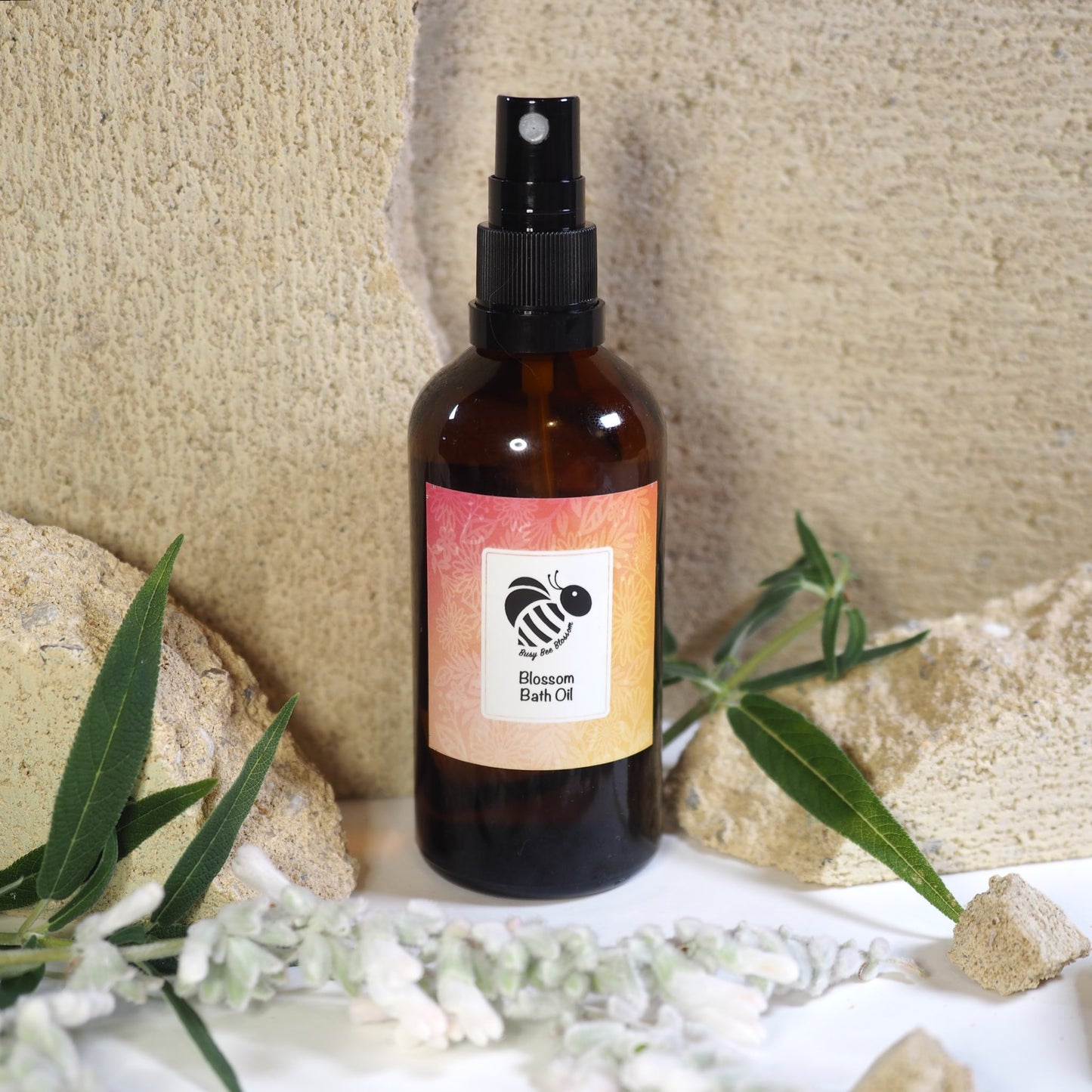 Blossom bath oil for dehydrated skin with fresh, floral, exotic pure essential oil blend.
