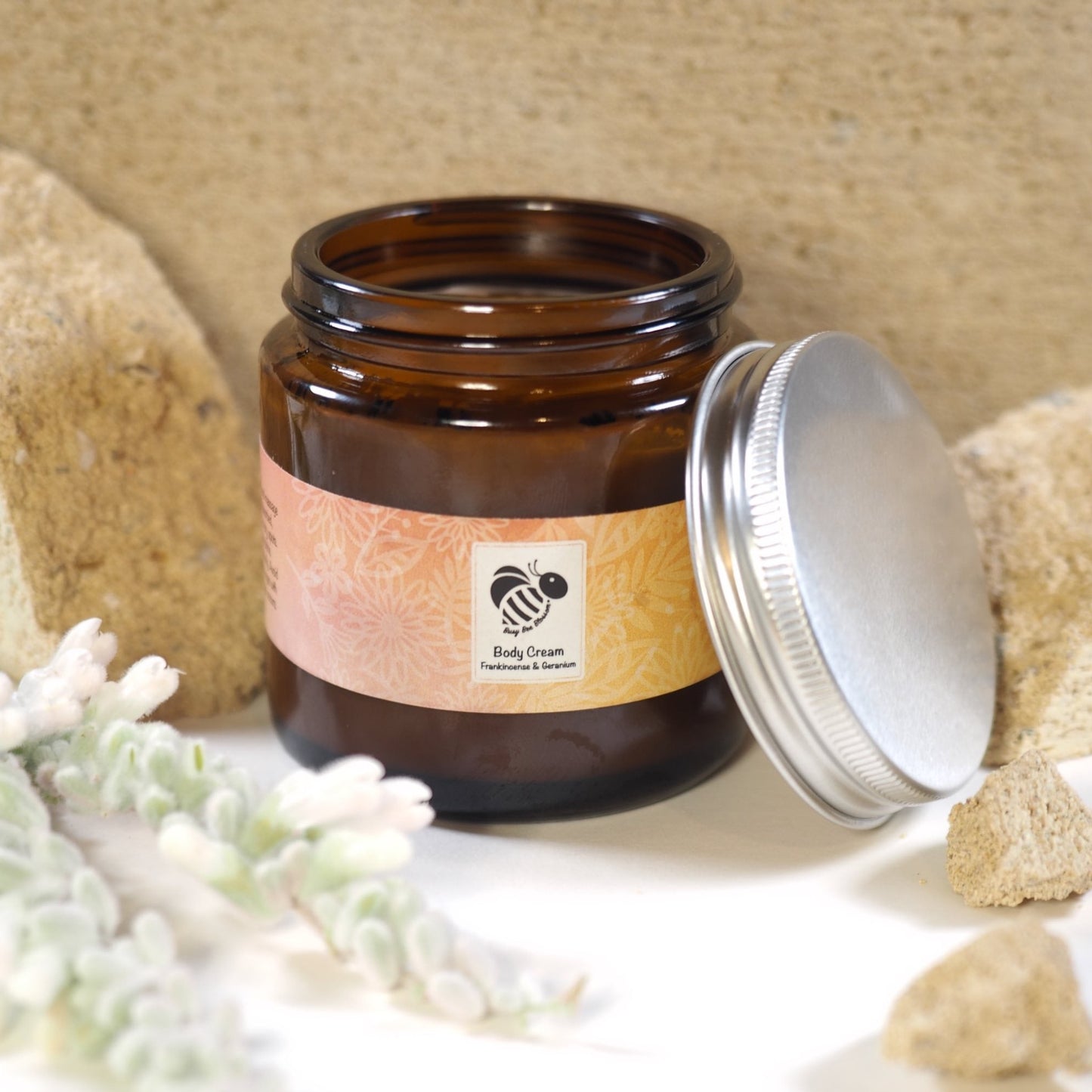 Frankincense and Geranium Repair Body Cream with lid open