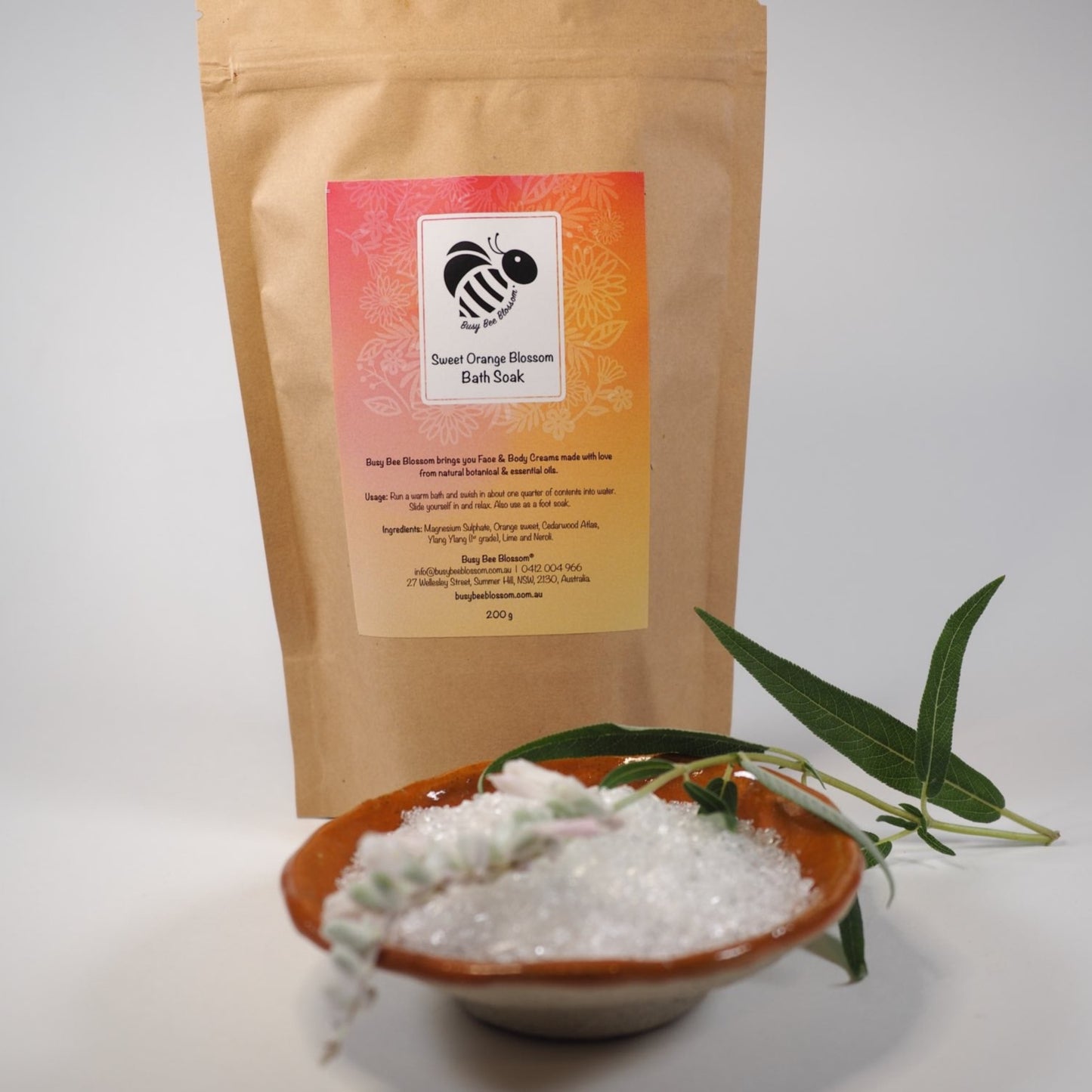 Sweet Orange Blossom Bath Soak with Epsom salt and Calm essential oil blend