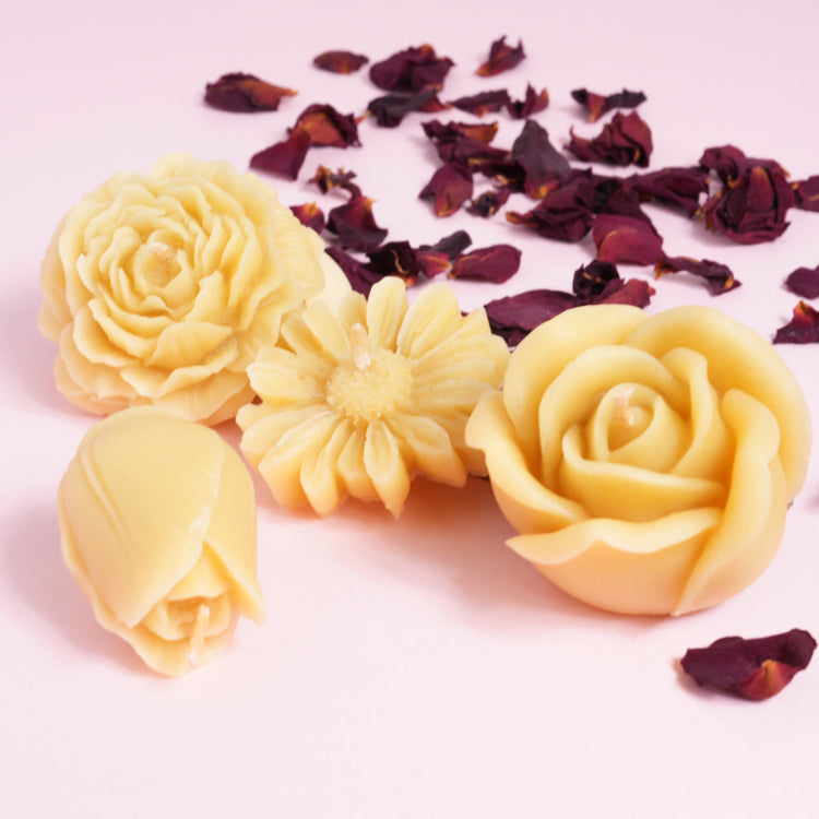 Beeswax botanical candle collection with rose petals