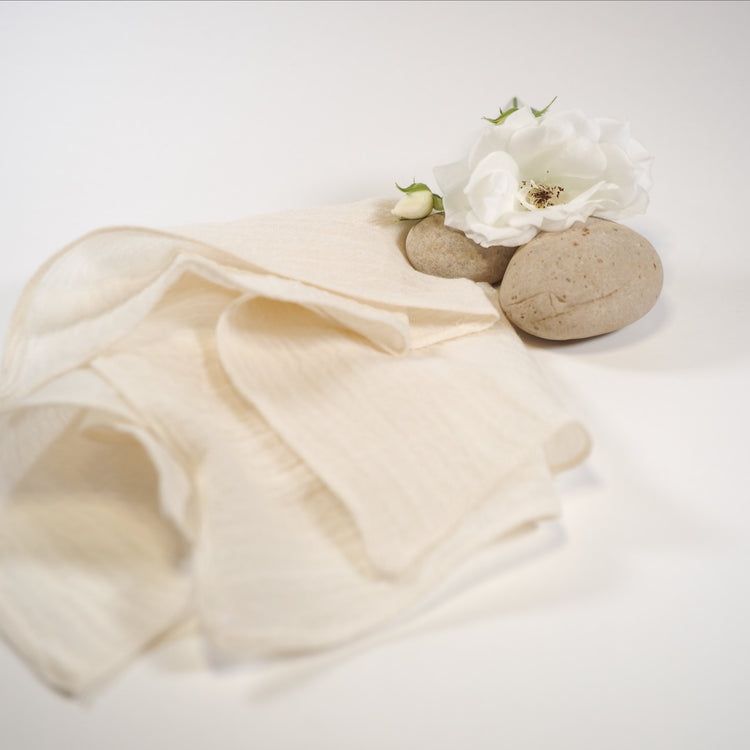Organic Cotton Muslin Face Cloth with rock and rose