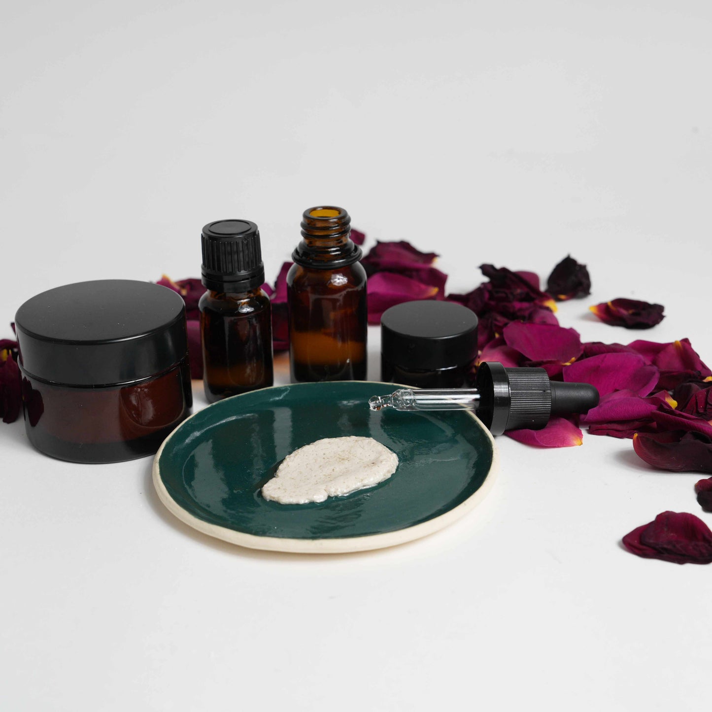 Apricot kernel oil face scrub on ceramic plate with dripper