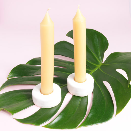 Beeswax taper candles and ceramic holders gift set