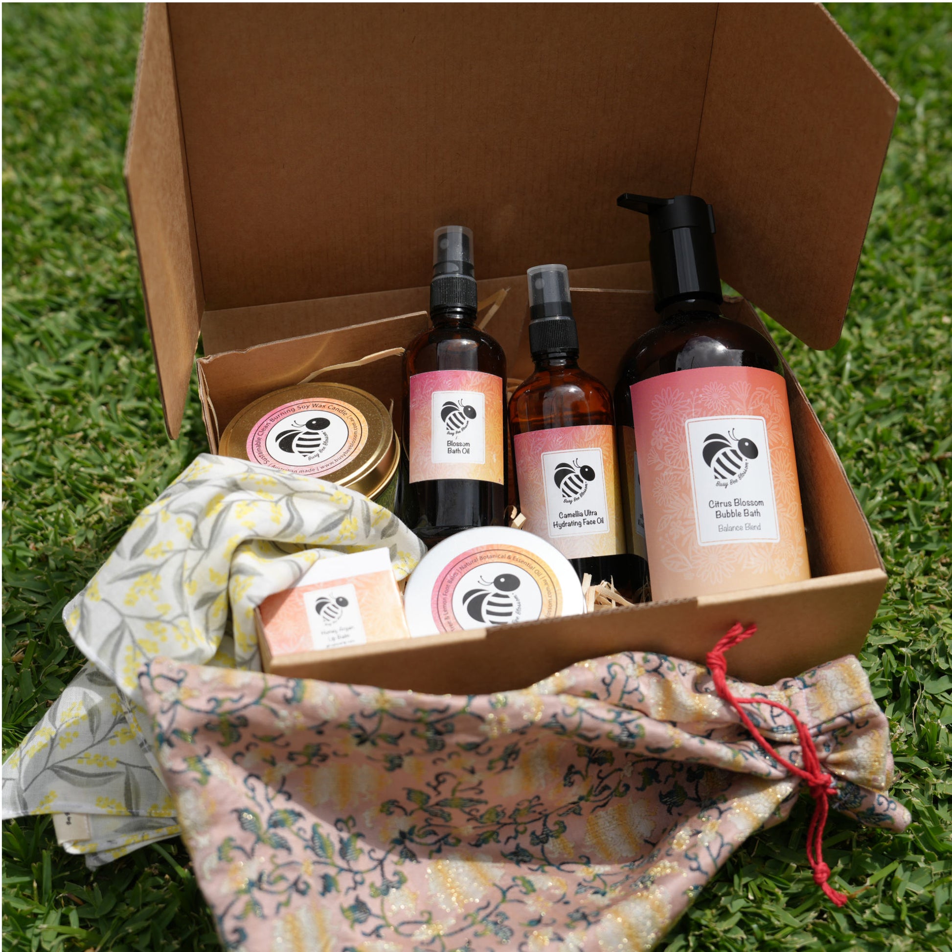 Camino Trail Gift set with handmade silk bag to place Australian natural skincare in your on-board luggage