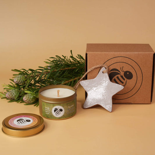 Candle gift set with silver ceramic star