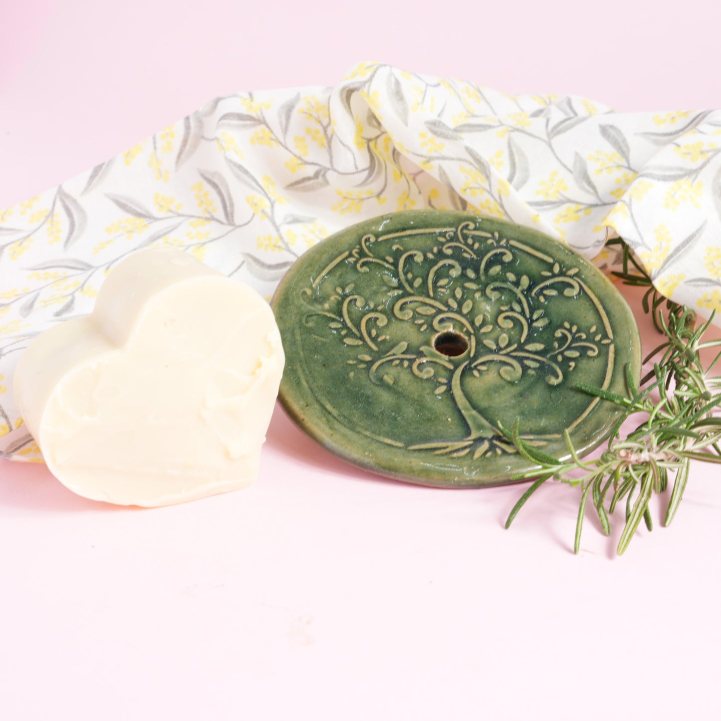 Ceramic soap dish and rosemary soap gift set