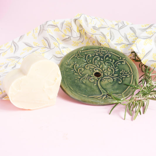 Ceramic soap dish and rosemary soap gift set
