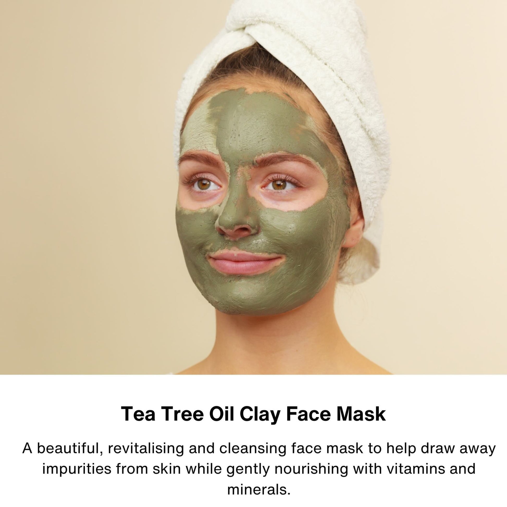 Revitalising Tea Tree Oil Face Mask applied to face