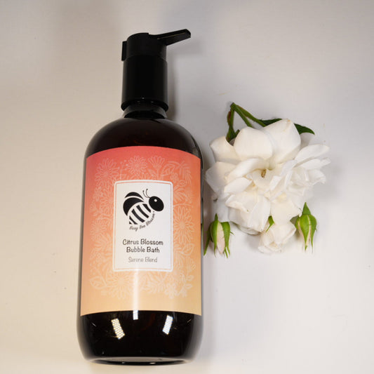 Serene Body Wash & Bubble Bath has essential oils of Orange Sweet, Frankincense and Lavender.