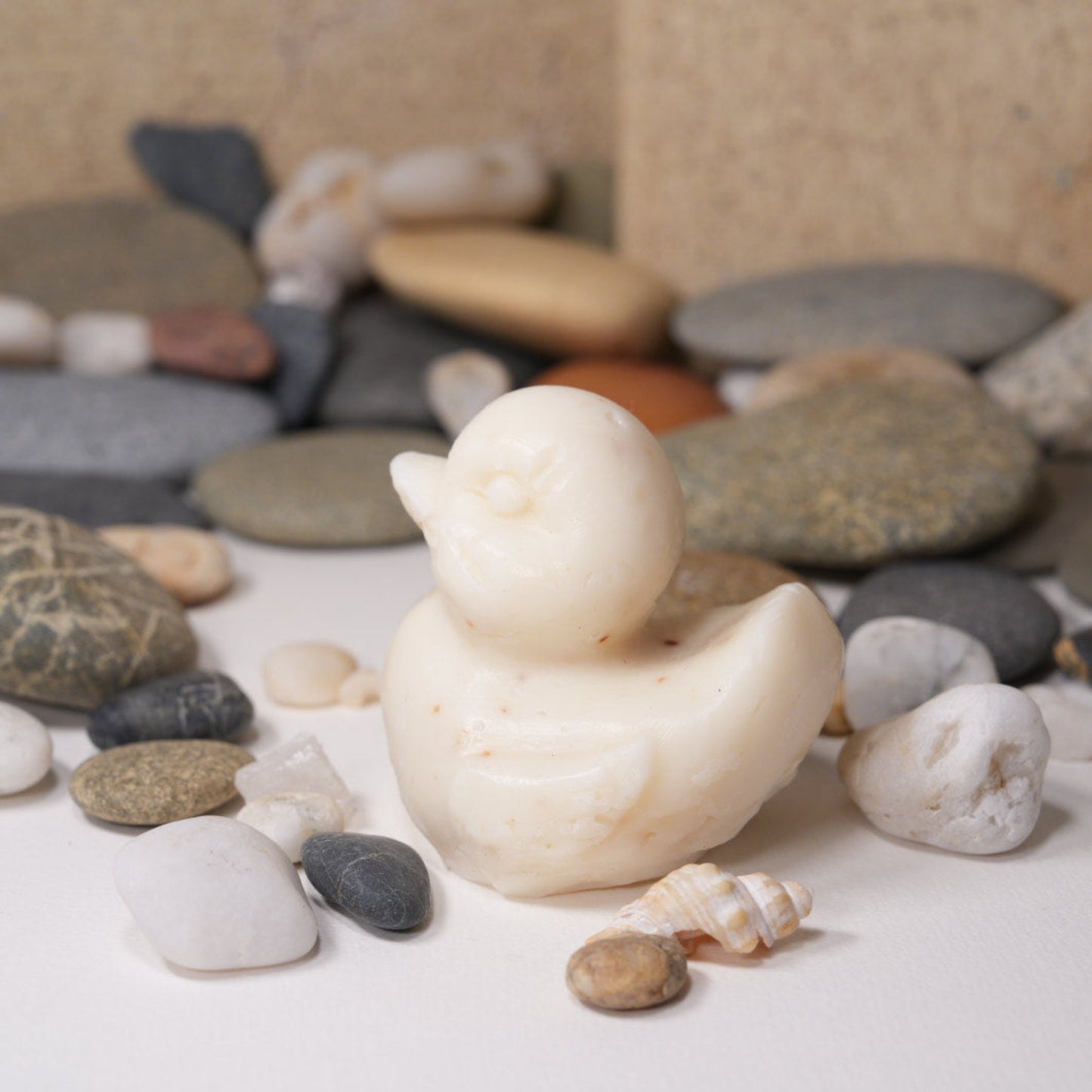 Turmeric Soap in duck shape. Fine grains of turmeric are distributed through each soap.