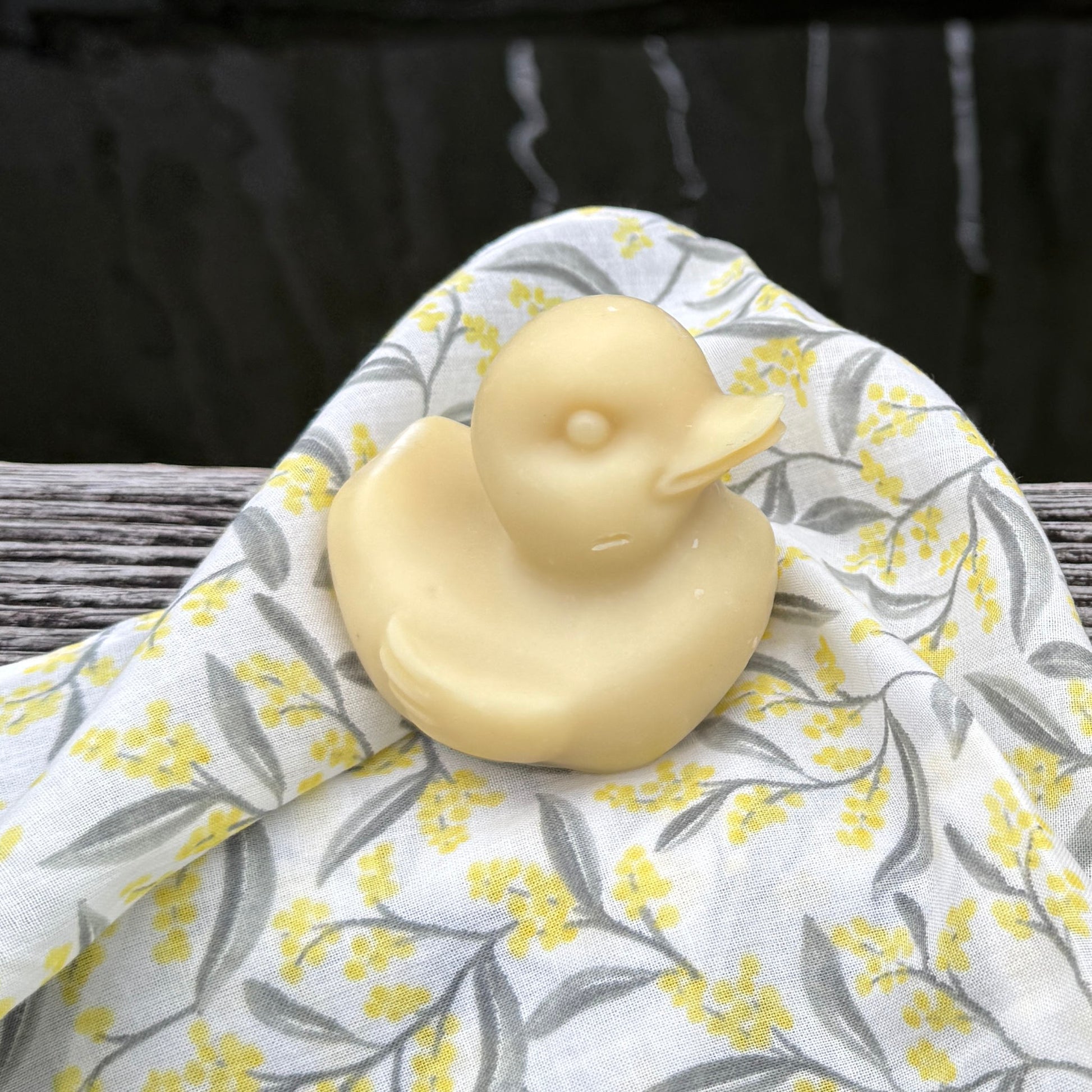 Turmeric soap duck with wattle flower organic cotton face cloth