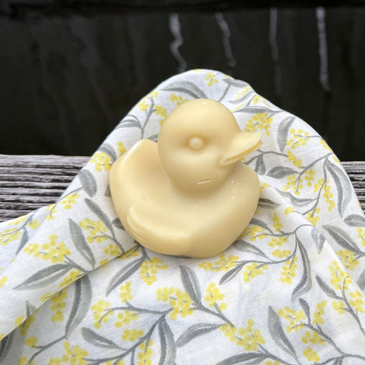 Turmeric soap duck with wattle flower organic cotton face cloth