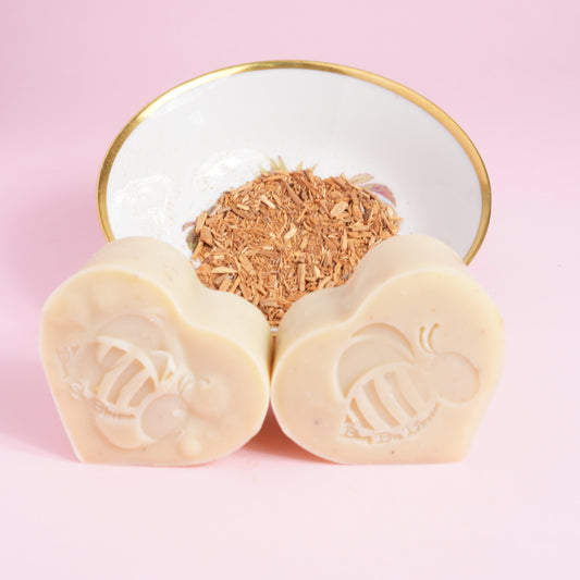 West Australian sandalwood soap hearts with sandalwood chips