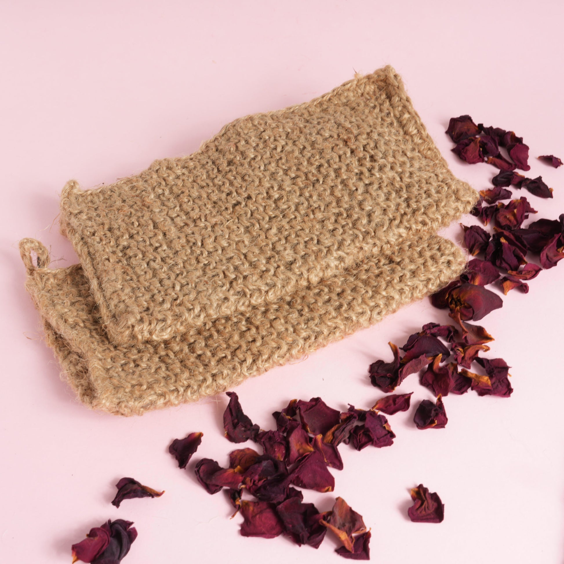 Hand crocheted jute exfoliating mitt for body