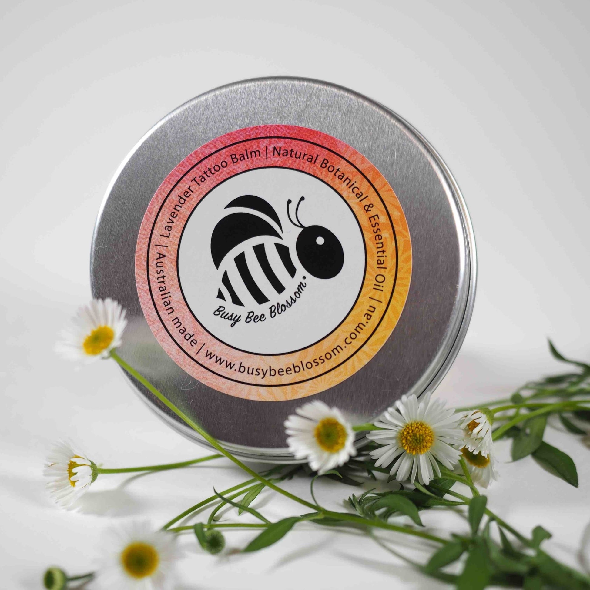 Busy Bee Blossom front view of Organic Lavender Tattoo Balm