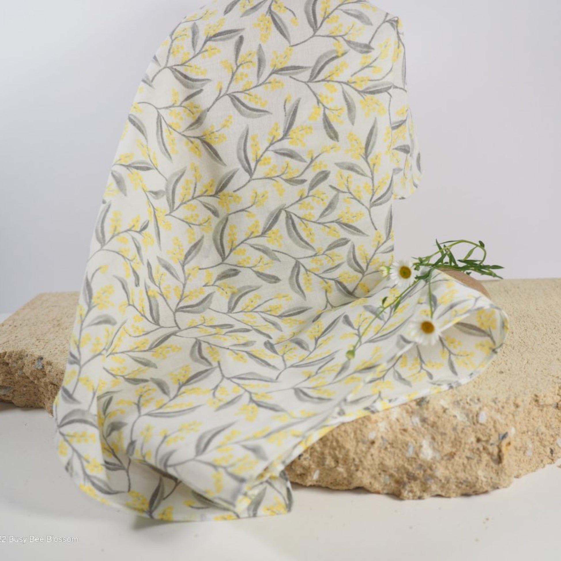 Organic cotton muslin face cloth with wattle leaves pattern